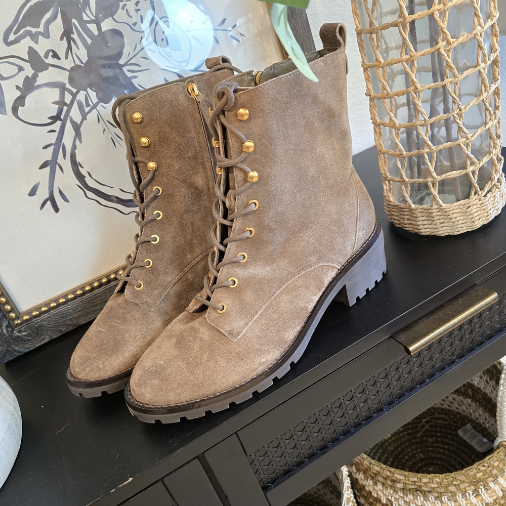 Tory Burch Brown Lace-Up Boots with Gold Accents